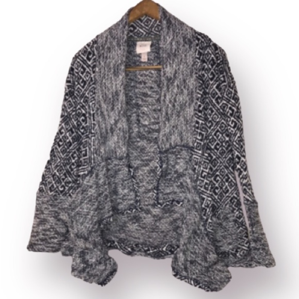 Knox Rose knitted blue and white Cardigan. Front pockets and rope detail on back